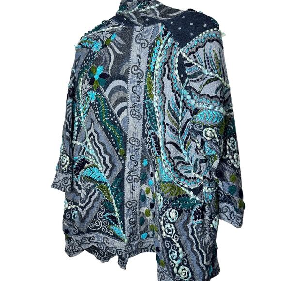 ANU Echo Sapphire BLUE FLORAL Embroidered Wool Jacket MEDIUM - Picture 8 of 10